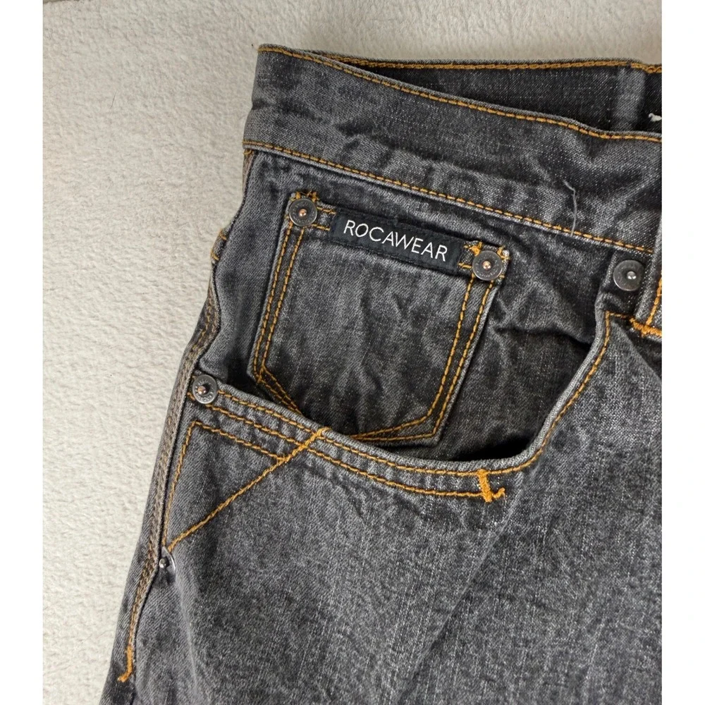 Rocawear Original Fit Jeans Mens 34x32 Black Dark Wash Baggy Straight Denim